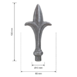 Maatvoering Grande Forge hekpunt 60×130 mm – Ø13 mm