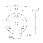 Schijf met gaten Ø 70x6 mm; 3xØ8,5 mm; Ø 10 mm