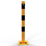 Aanrijdpaal - Beschermpaal meerzijdig kantelbaar - 70x70 mm - Geel en zwart - Met voetplaat
