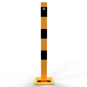 Aanrijdpaal – Beschermpaal meerzijdig kantelbaar – 70×70 mm – Geel/zwart – Voetplaat