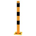 Aanrijdpaal - Beschermpaal meerzijdig kantelbaar - 70x70 mm - Geel en zwart - Met voetplaat