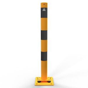 Aanrijdpaal – Beschermpaal meerzijdig kantelbaar – Ø 76 mm – Geel/zwart – Voetplaat