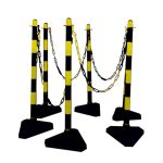 Kunststof kettingpaal set geel zwart - 6 stuks - 4 ogen - 10meter plastic ketting