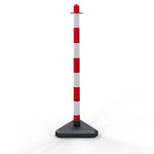 Kunststof kettingpaal – 4 ogen – Ø 40 mm – Wit/rood – Driehoekige voet