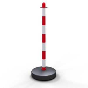 Kunststof kettingpaal – 4 ogen – Ø 40 mm – Wit/rood – Ronde voet