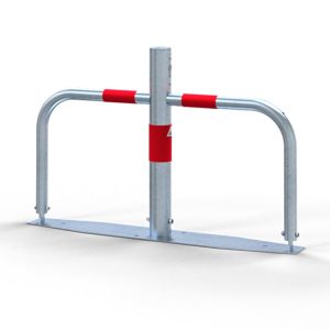 Neerklapbare parkeerbeugel – Eurocilinder slot – H 500 mm – Verzinkt met reflectie – Voetplaat
