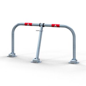Neerklapbare parkeerbeugel – 3 voetplaten – Hangslot – H 450 mm – Verzinkt met reflectie