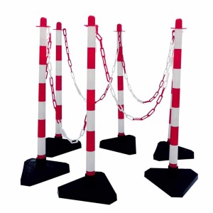 Kunststof kettingpaal set (6stuks) – 4 ogen – Ø 40 mm – Wit/rood – 10m plastic ketting