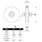 Maatvoering IBFM nylon schuifpoort wiel met ronde groef