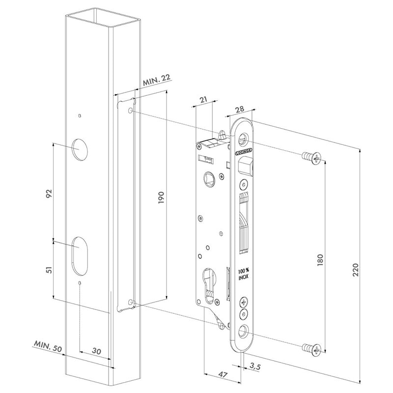 Locinox FIFTYLOCK set – Met insteekslot, 3006J-H klinkstel, cilinder, deurschilden & slotvanger