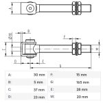 Poortscharnier M20 - RVS - 165 mm maatvoering
