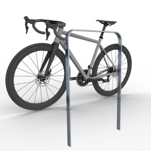 Schake fietsbeugel – Fietsnietje – Plat staal 50×12 mm – Hoogte 1200 mm – Ronde hoek – Beton storten
