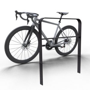 Schake fietsbeugel – Fietsnietje – Plat staal 80×12 mm – Hoogte 1200 mm – Ronde hoek – Beton storten
