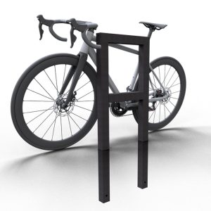 Schake fietsbeugel- Fietsnietje – Vierkant staal 60 x 60 mm – Hoogte 1200 mm – Beton storten