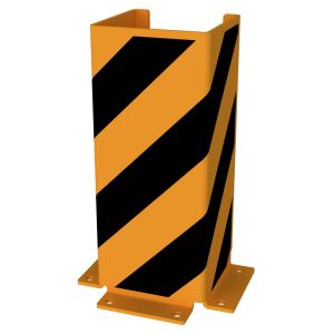 Beschermhoek voor stelling – U-profiel – D 160 mm – H 400 mm – Geel/zwart – Voetplaat
