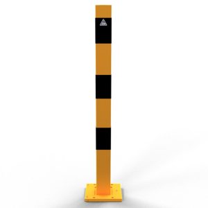 Schake aanrijdpaal – Beschermpaal – 70×70 mm – Geel/zwart – Uitneembaar – Voetplaat