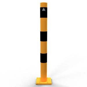 Schake aanrijdpaal – Beschermpaal – Ø 76 mm – Geel/zwart – Uitneembaar – Voetplaat