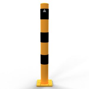 Schake aanrijdpaal – Beschermpaal – Ø 89 mm – Geel/zwart – Uitneembaar – Voetplaat