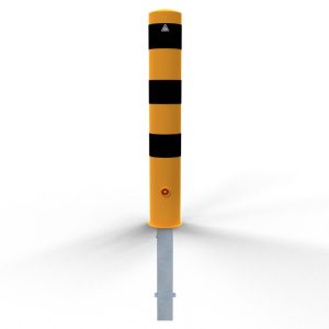 Uitneembare aanrijdpaal – Beschermpaal – Ø 152 mm – H 1000 mm – Driekant slot – Geel/zwart