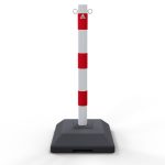 Wit rode afzetkettingpaal - 2 ogen - 60mm - Vierkante verzwaarde voet