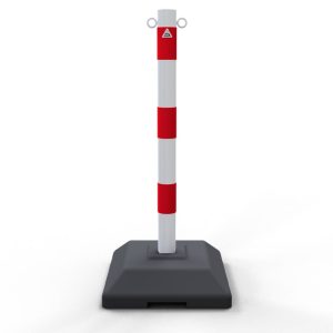 Wit rode kettingpaal staal – 2 ogen – Ø 60 mm – Vierkante  zware voet