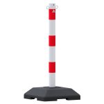 Wit rode afzetkettingpaal - 2 ogen - 60mm - Vierkante verzwaarde voet