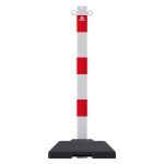 Wit rode afzetkettingpaal - 2 ogen - 60mm - Vierkante verzwaarde voet