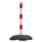 Wit rode afzetkettingpaal - 2 ogen - 60mm - Vierkante verzwaarde voet
