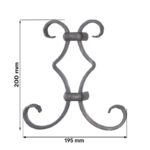Grande Forge stalen sierornament - 200 x 195 mm - Serie D27- Maatvoering