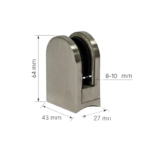 RVS glasklem 43×64 mm Ø48,3 mm 8-10 mm glas